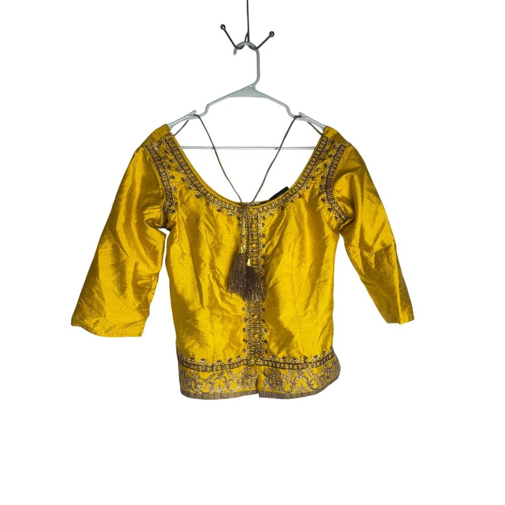 Vintage Mustard Yellow Embroidered Choli Lehenga Blouse Top